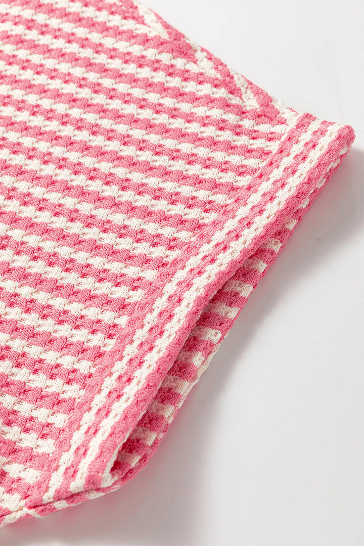 Pink Stripe Breathable Textured Knit Short 2pcs Set