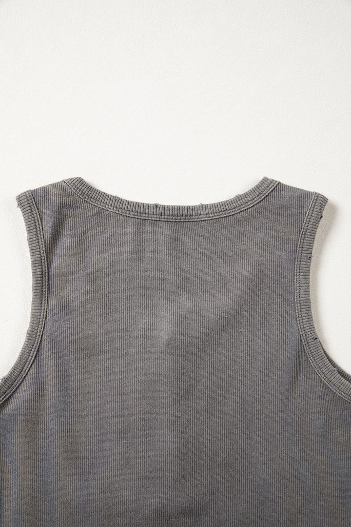 Medium Grey Vintage Distressed Ribbed Mineral Wash Tank Top