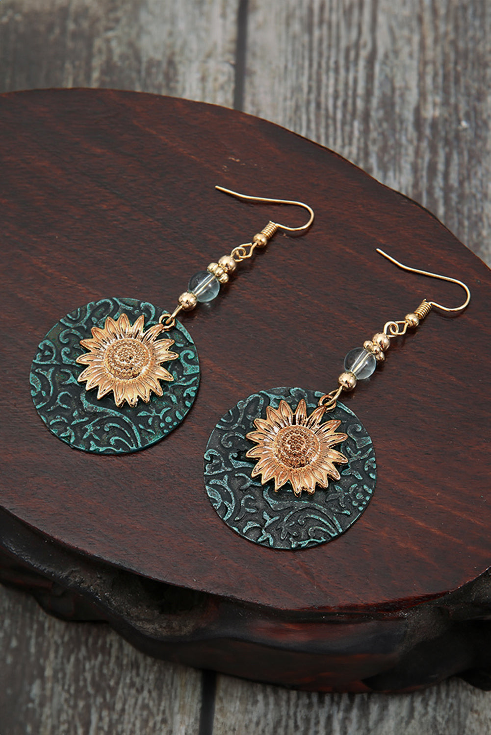 Boucles d'oreilles pendantes rétro en alliage avec disque de tournesol