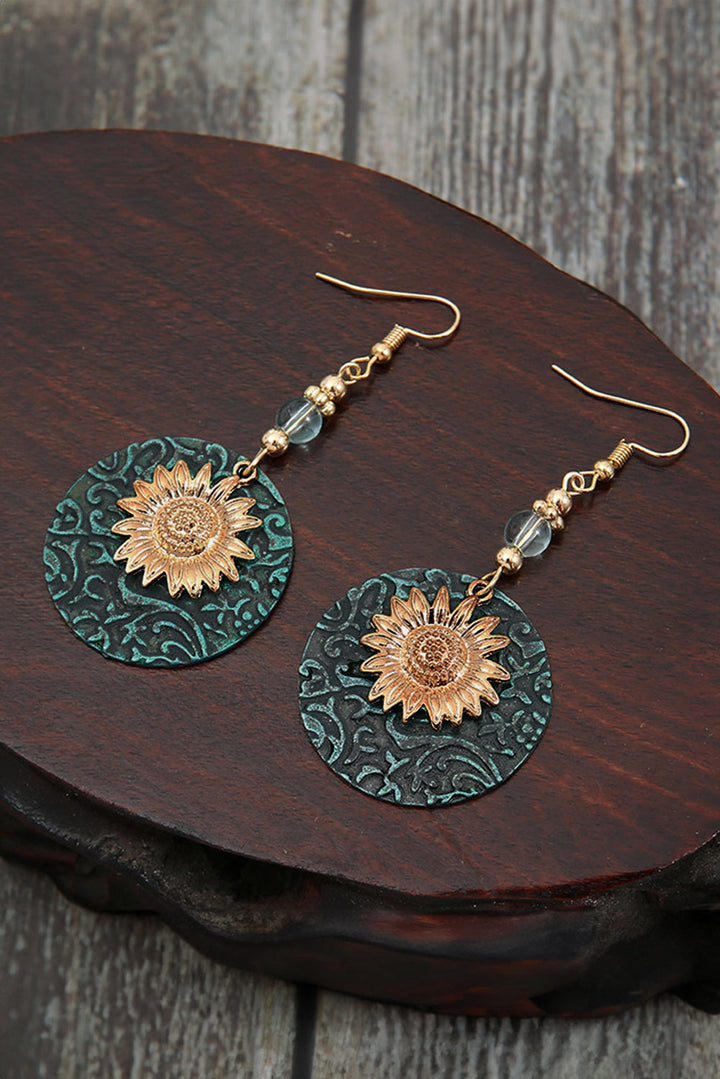 Boucles d'oreilles pendantes rétro en alliage avec disque de tournesol