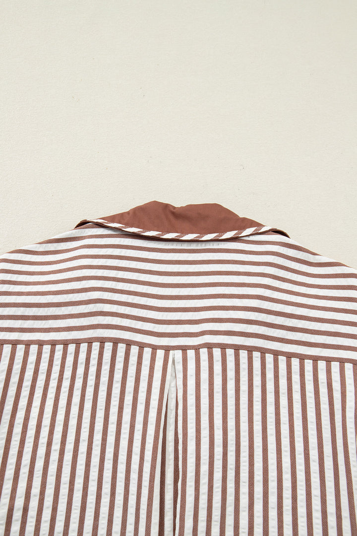 Collared Split Neck Short Bubble Sleeve Blouse