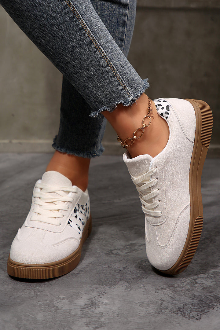 Suede Leopard Color Block Trim Lace-up Casual Shoes
