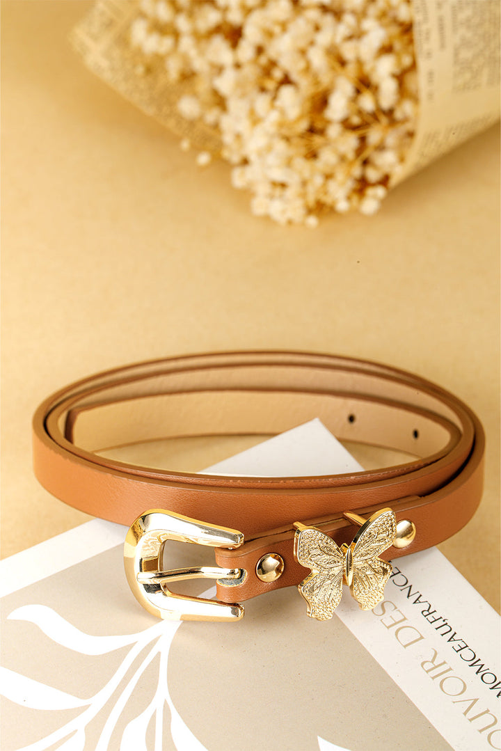 Ceinture fine en cuir PU avec boucle décorative papillon