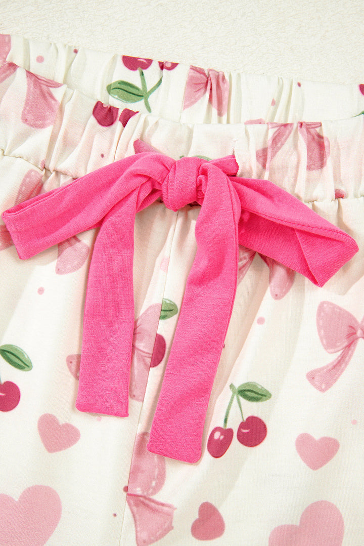 bow fruit print contrast pipping short pajamas set