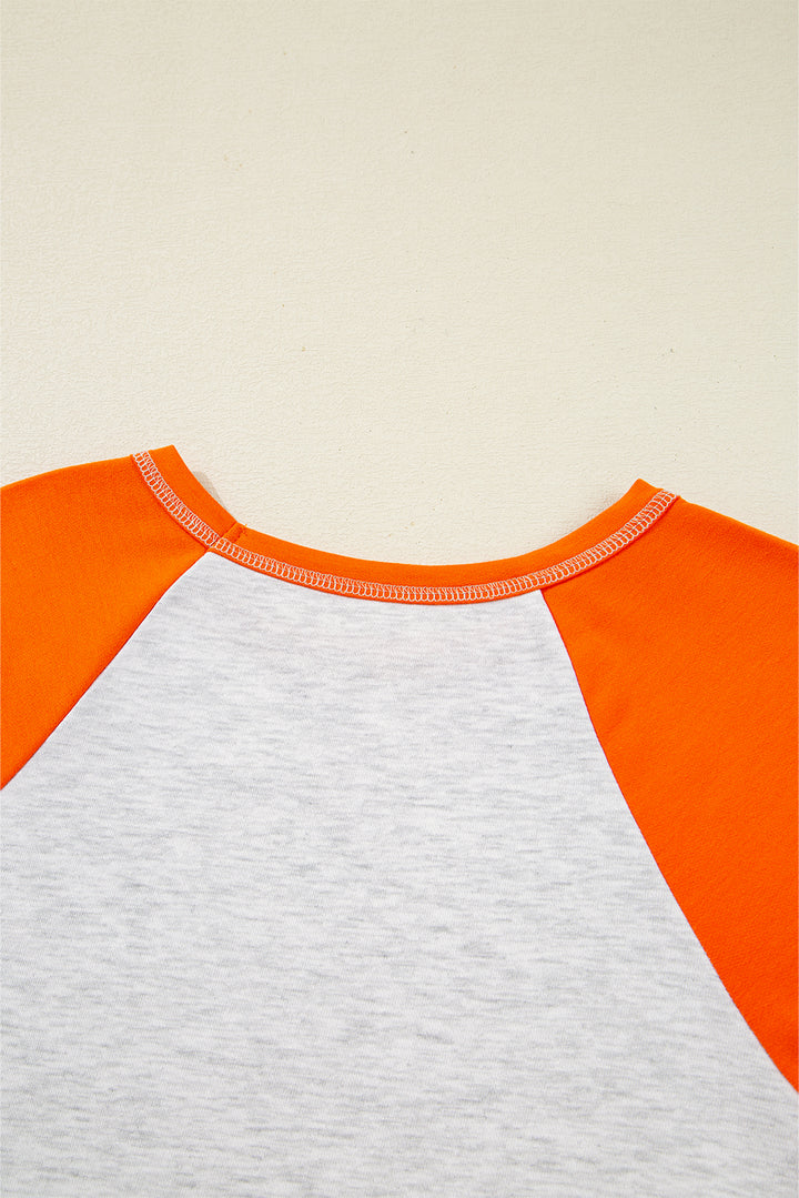 Color Block Raglan Sleeve Contrast Stitching Loose Fit Top
