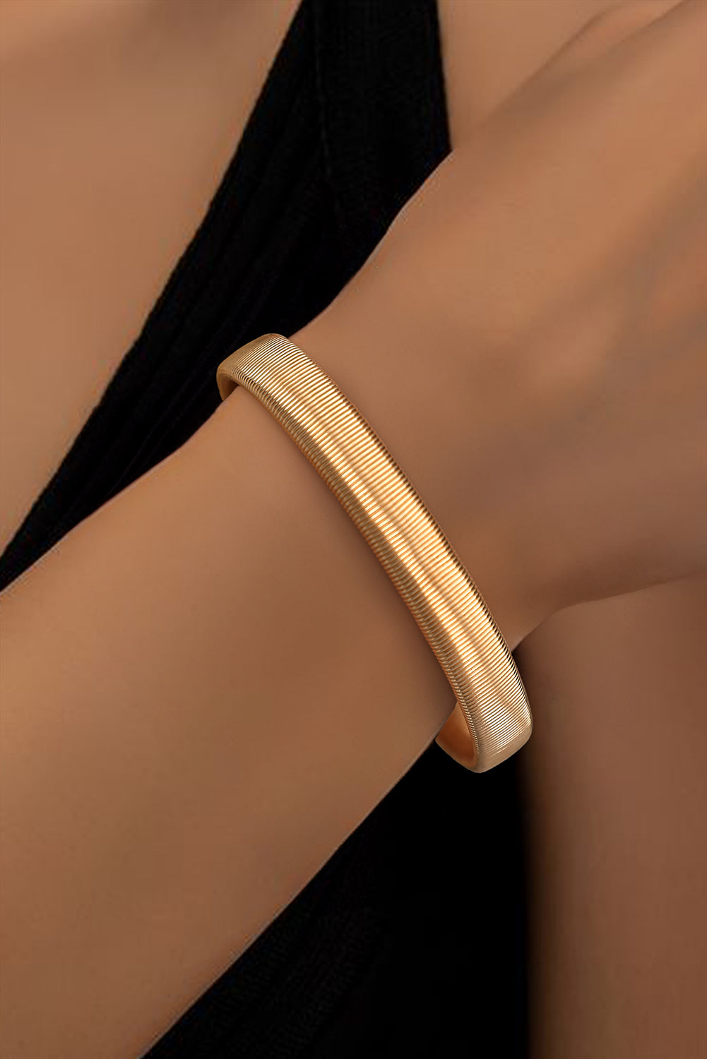 Stretchy Plated Metal Wide Bangle