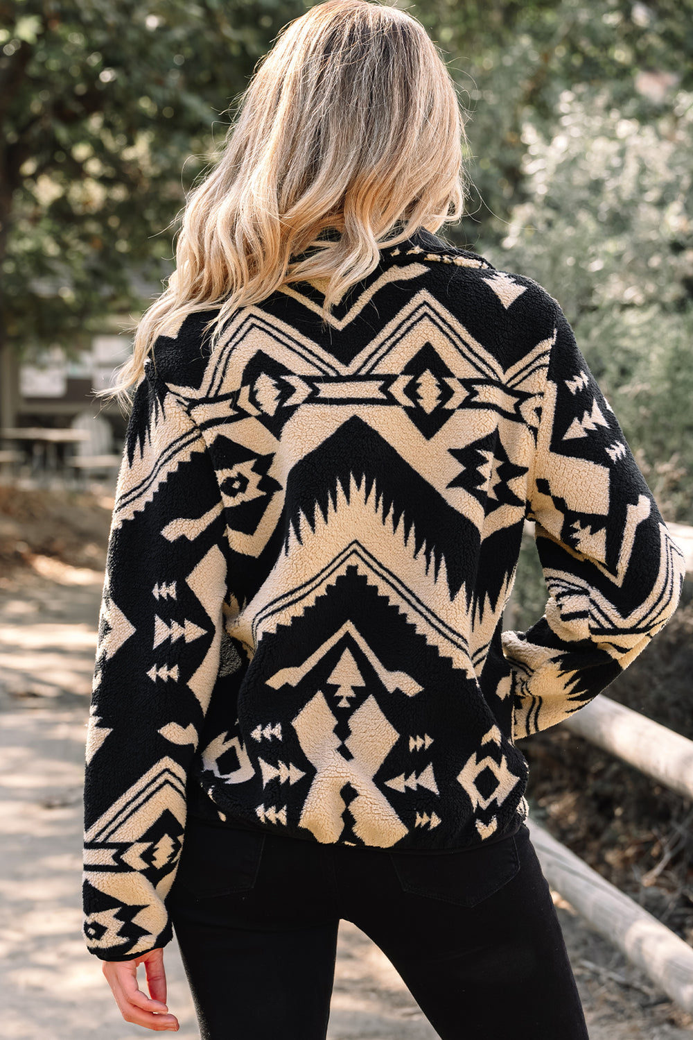 Western Aztec Half Placket Plush Sweatshirt