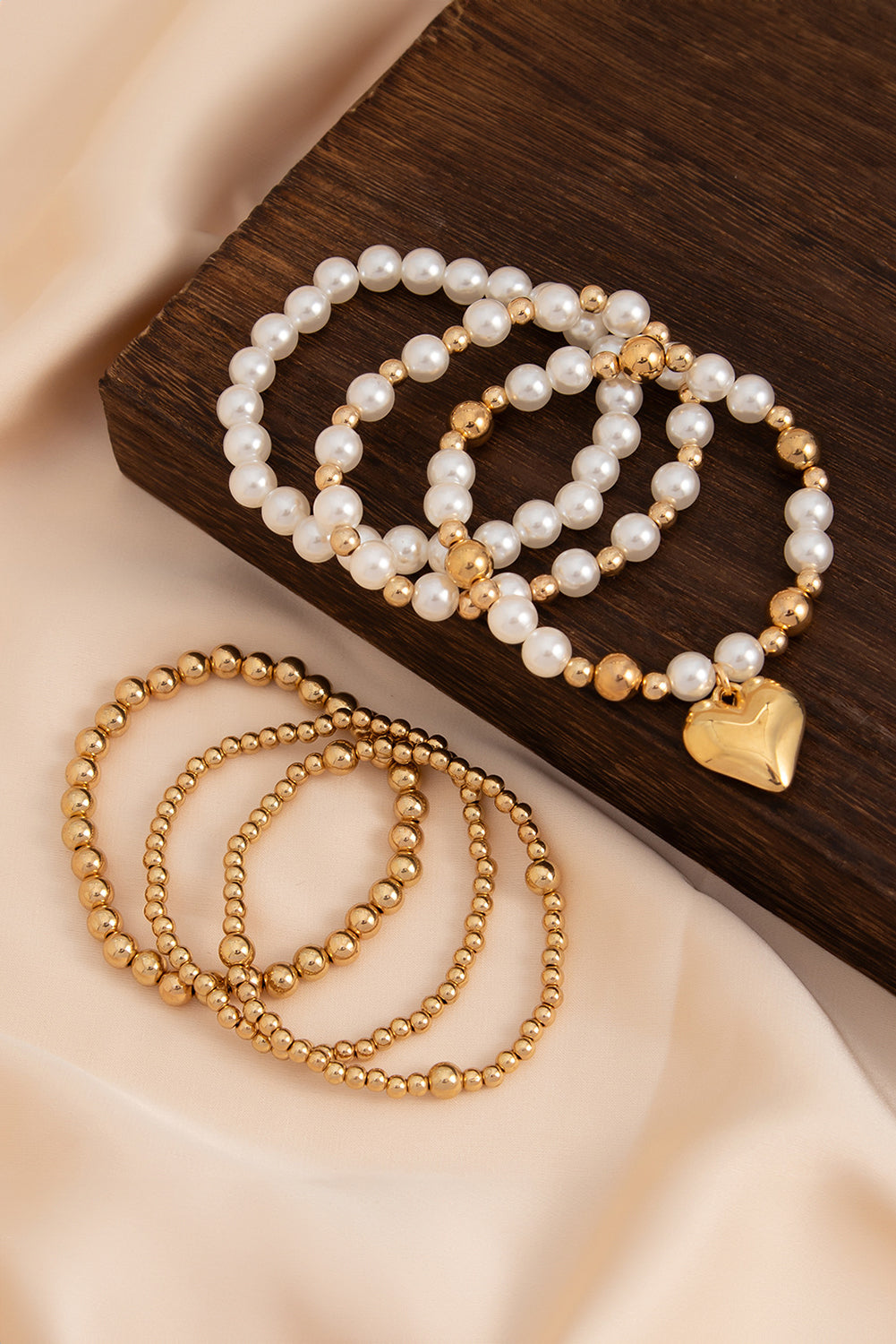 Plated Heart Charm Pearl Beading Multilayer Bracelet