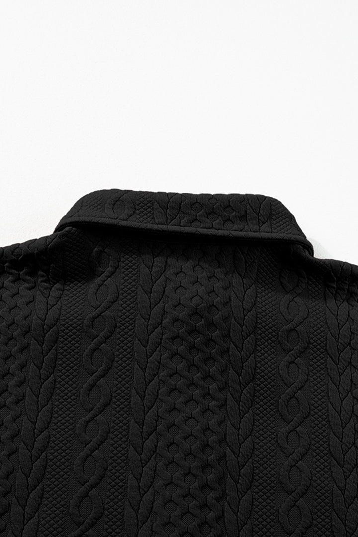 Black Cable Texture Puff Sleeve Loose Shacket