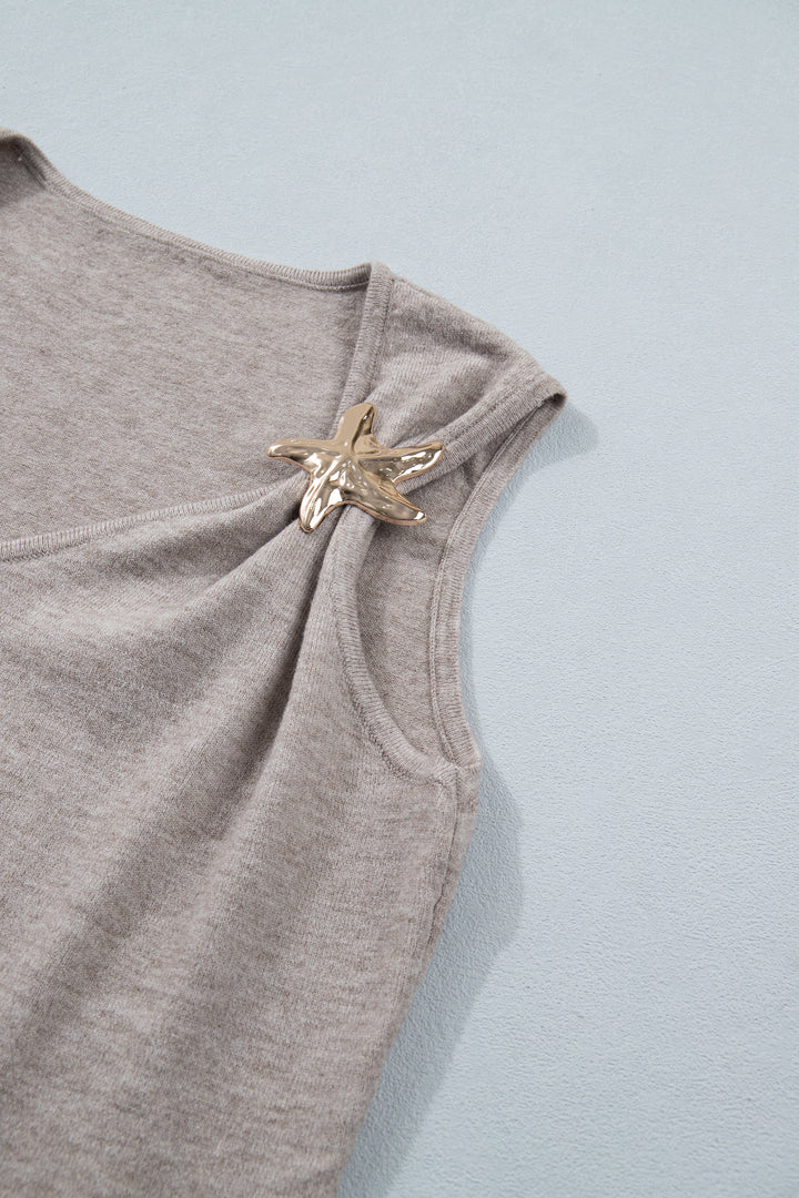 Gray Morn Metal Star Detail V Neck Sweater Knit Tank Top