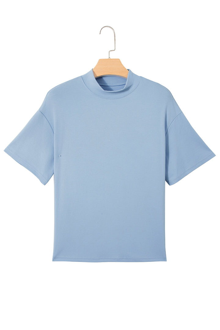 Beau Blue Solid Color High Neck Oversize Tee