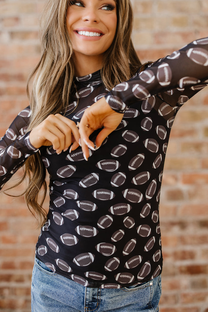 Game Day Rugby Mesh Sheer Long Sleeve Top