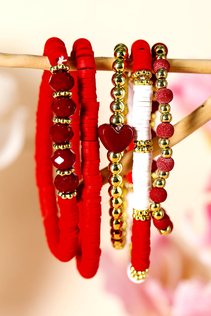 Ensemble de bracelets élastiques multicouches en perles de cœur