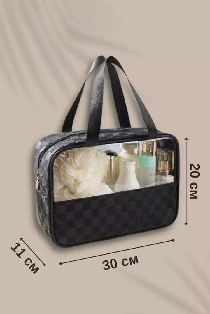 Trousse de maquillage élégante en PVC transparent à carreaux