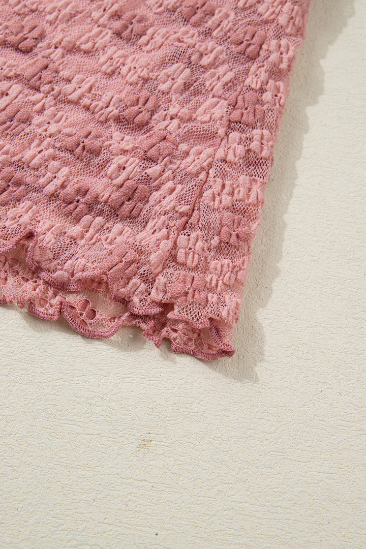 Drawstring Knot Detail Floral Lace Blouse
