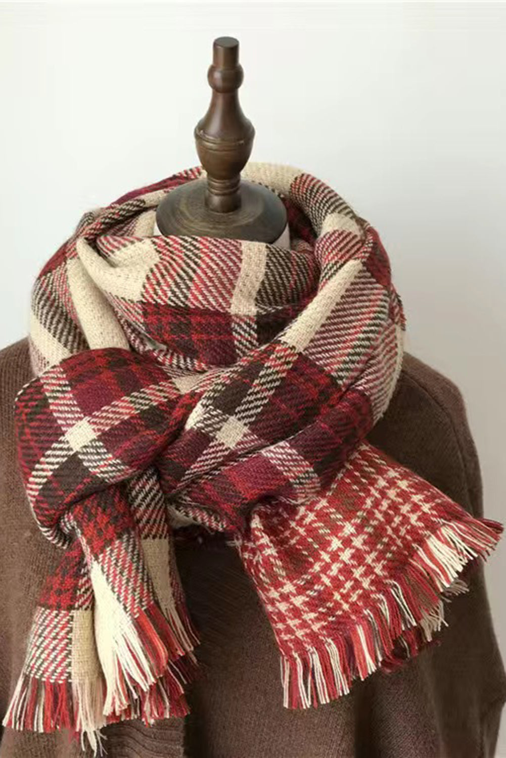 Wendbarer Pashmina-Schal mit Fransenbesatz und Hahnentrittmuster