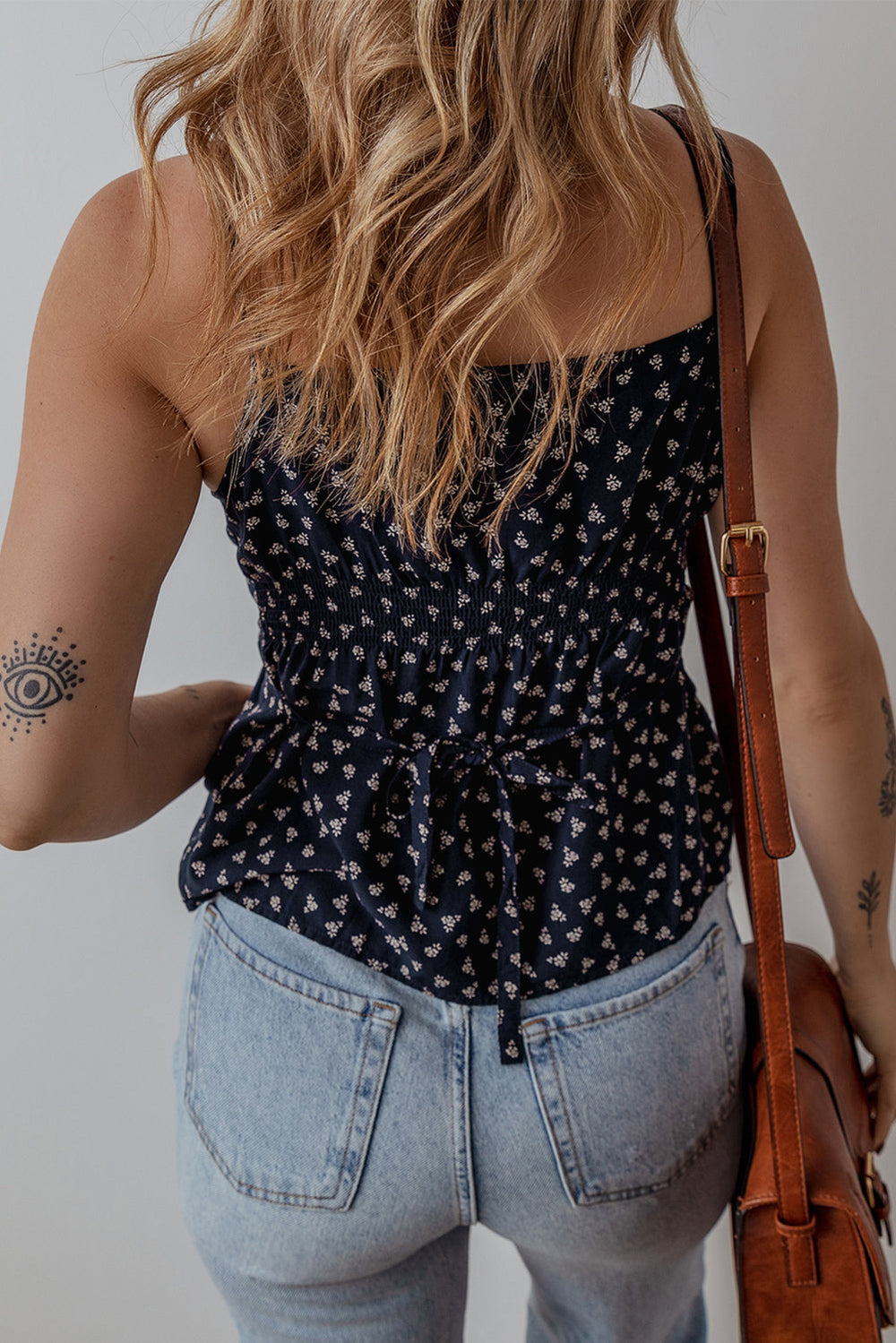 Floral Print Spaghetti Strap Buttoned V Neck Tank Top