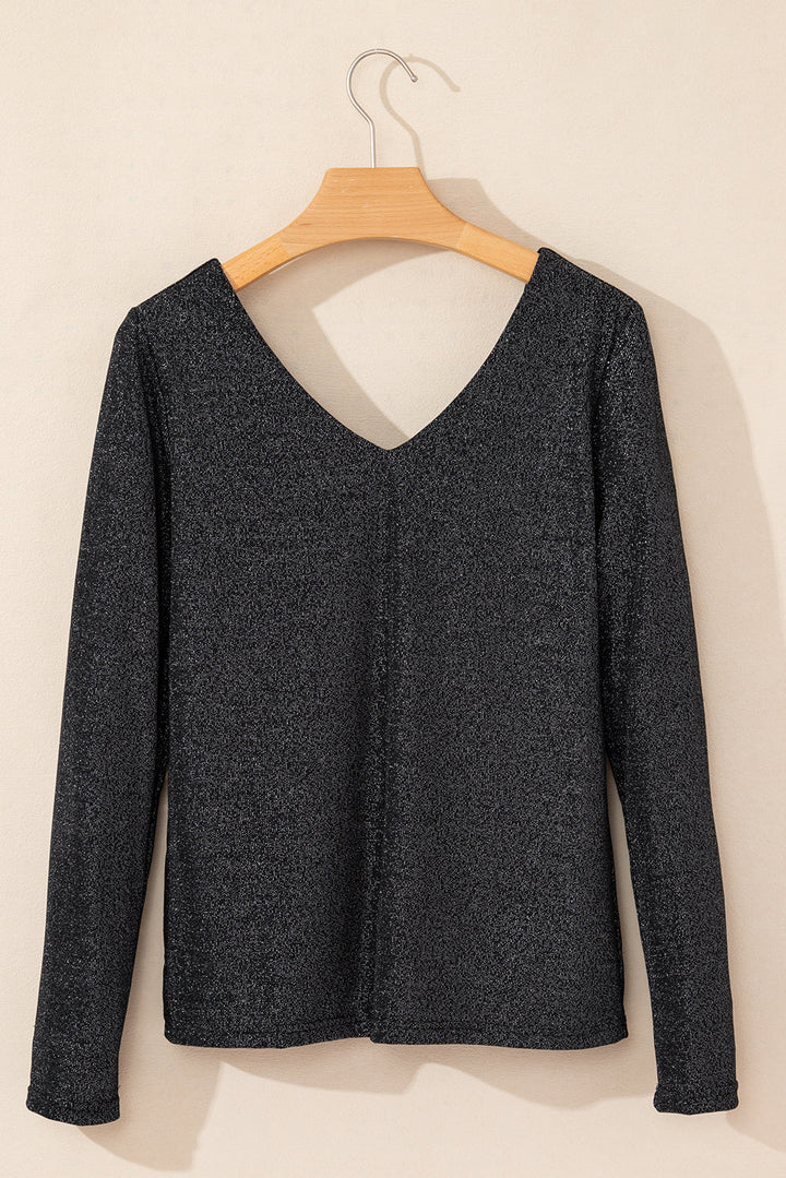 Metallic Bowknot Open Back V Neck Top