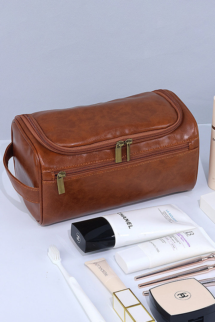 Grande trousse de maquillage multifonctionnelle en cuir PU