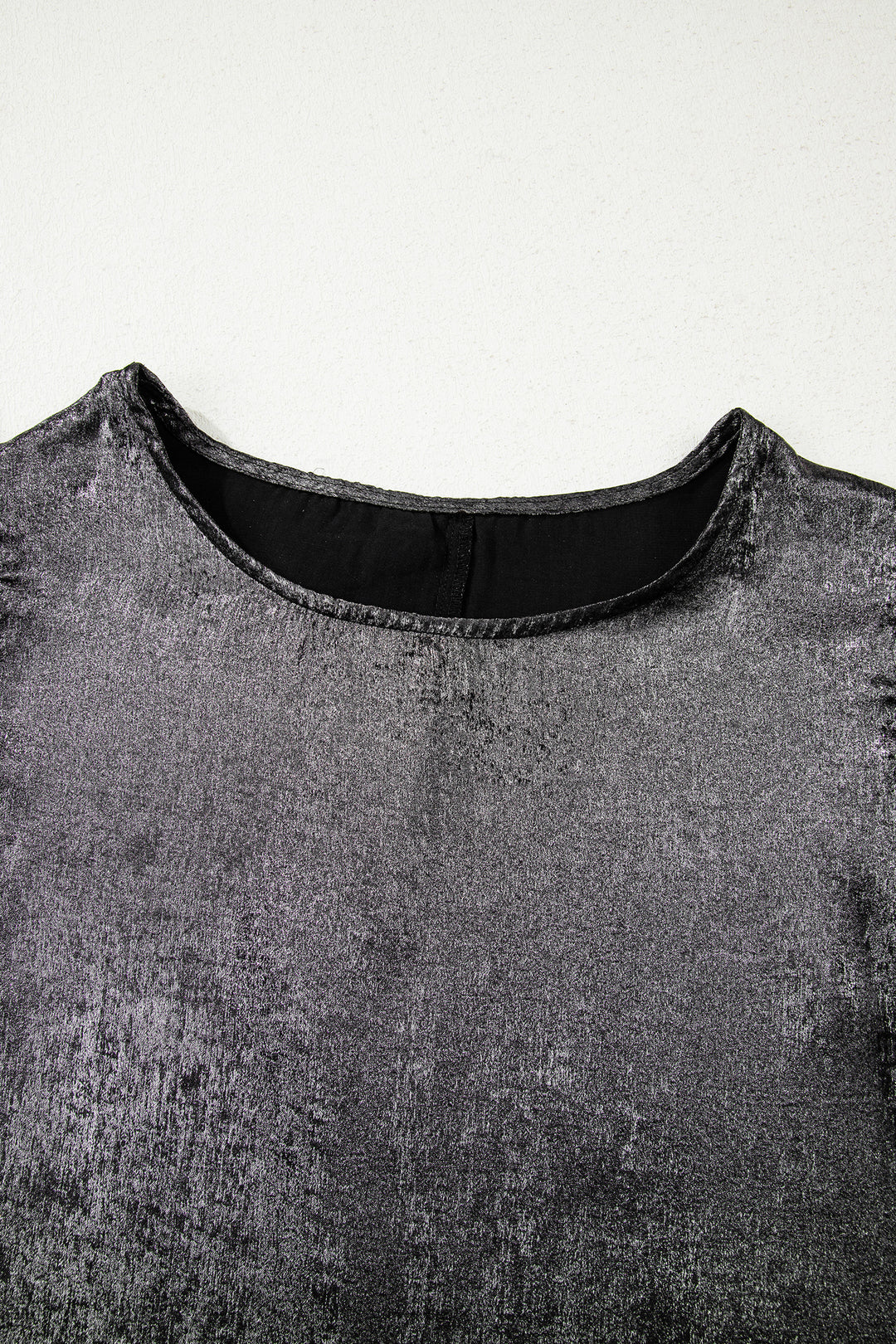 Metallic Round Neck Ruffle Trim Sleeveless Top