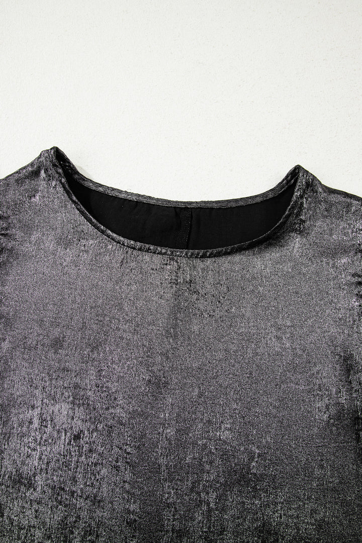 Metallic Round Neck Ruffle Trim Sleeveless Top