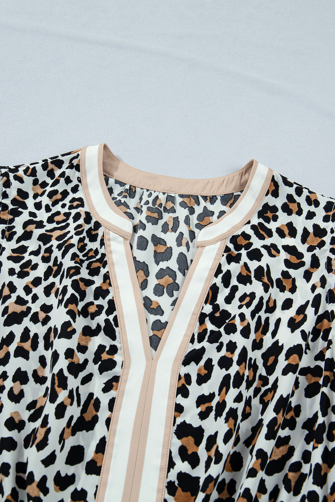 White Leopard Print Colorblock Trim Sleeveless Midi Dress