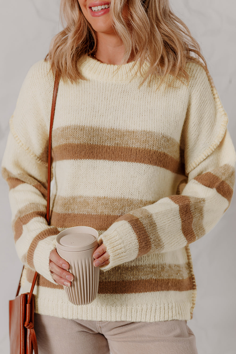 Exposed Seam Drop Shoulder Knit Baggy Sweater