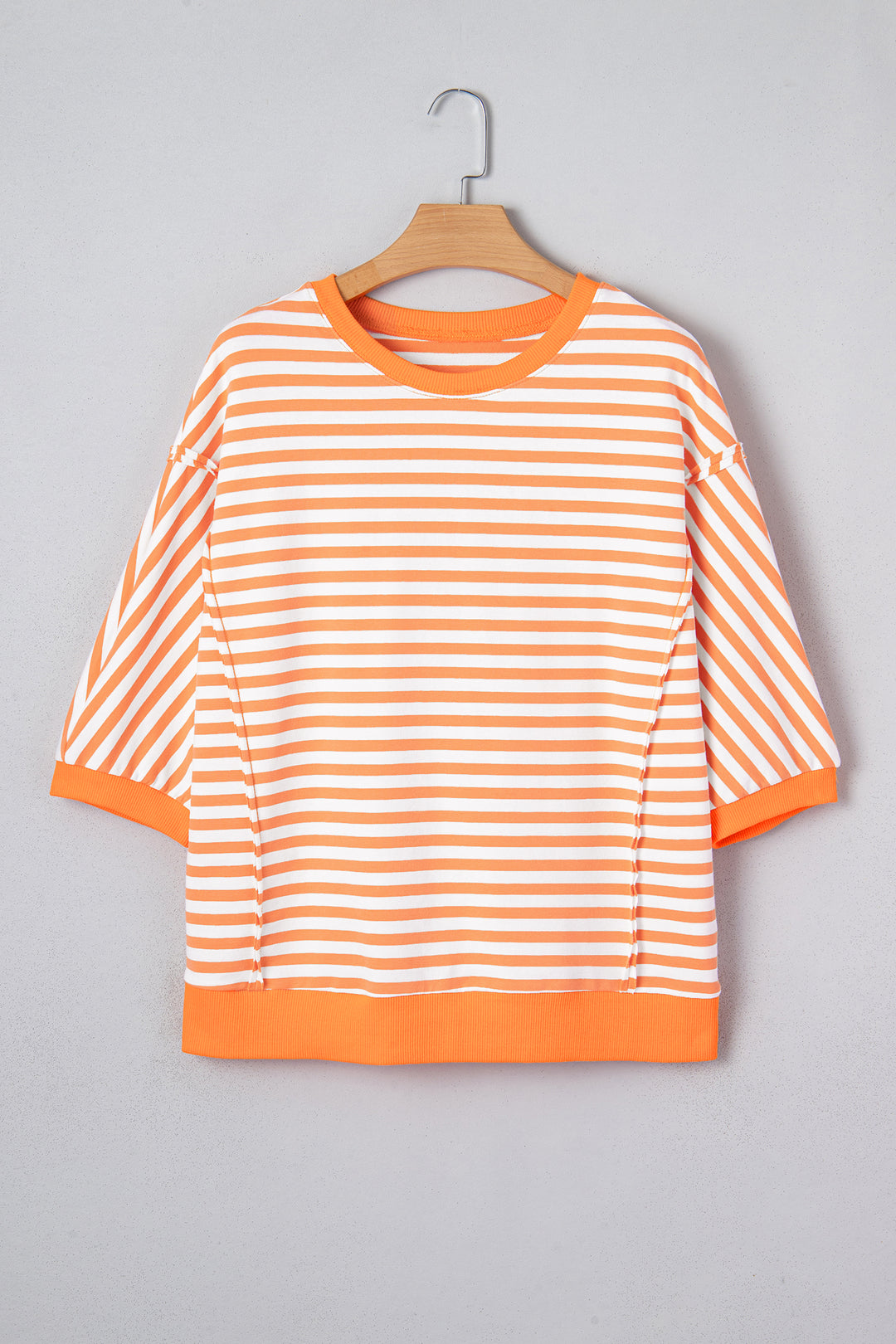 3/4 Sleeve Exposed Seam Patchwork Pullover Top