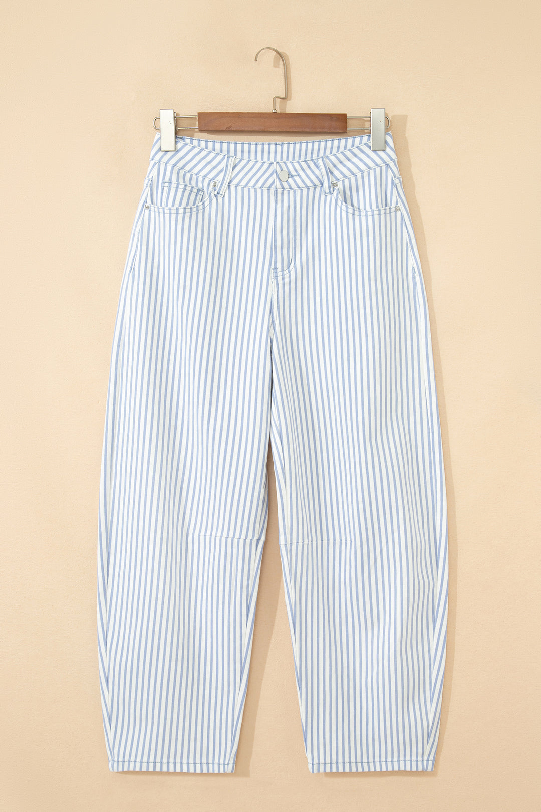 Sky Blue Stripe Casual Barrel Jeans
