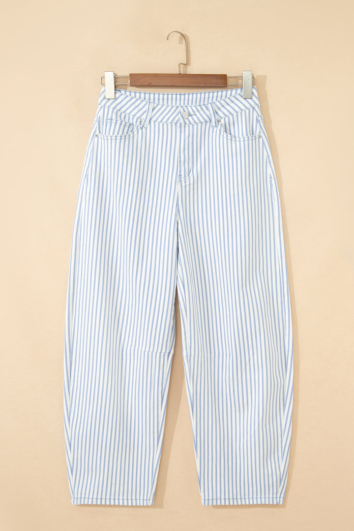 Sky Blue Stripe Casual Barrel Jeans