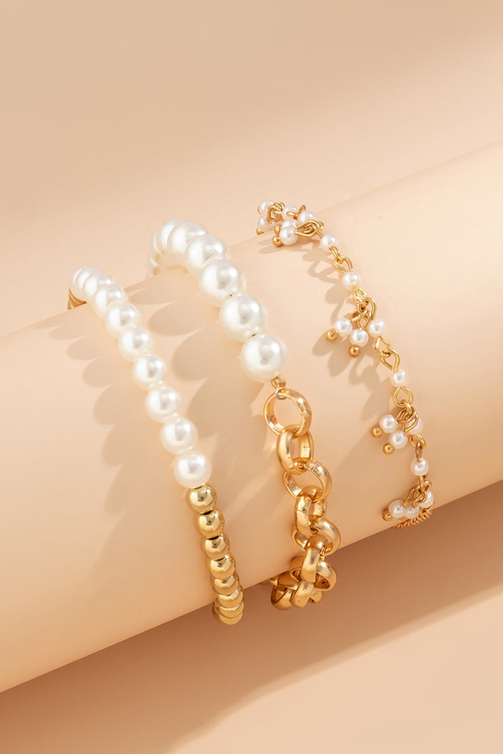 3-teiliges Armband-Set mit Perlen und plattierter Legierung