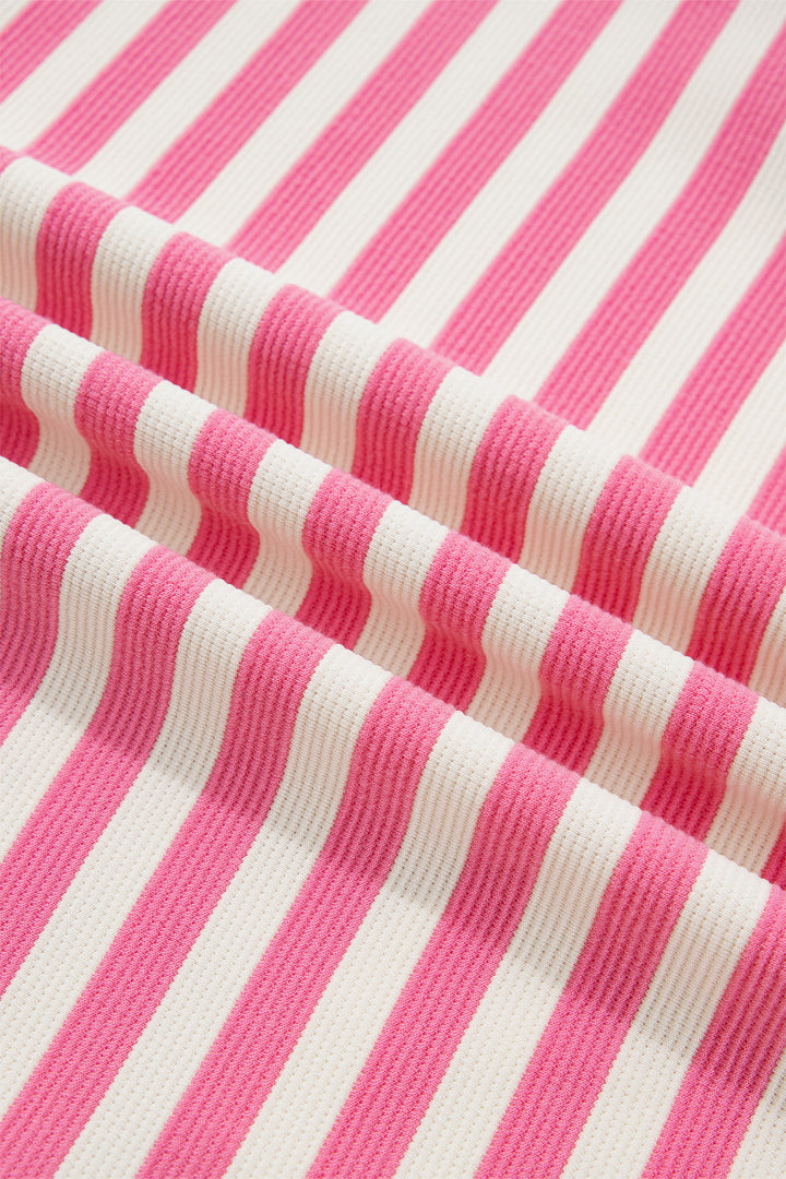 Pink Stripe Contrast Patchwork Short Sleeve T Shirt Shift Dress