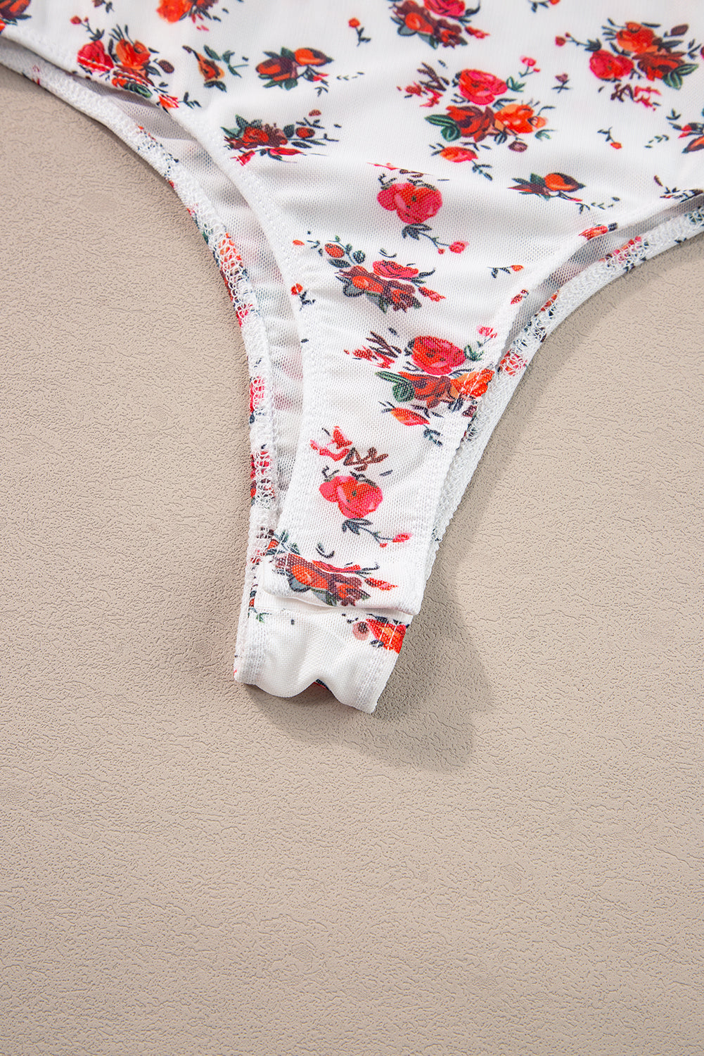 Floral V Cut Frilled Trim Spaghetti Straps Bodysuit