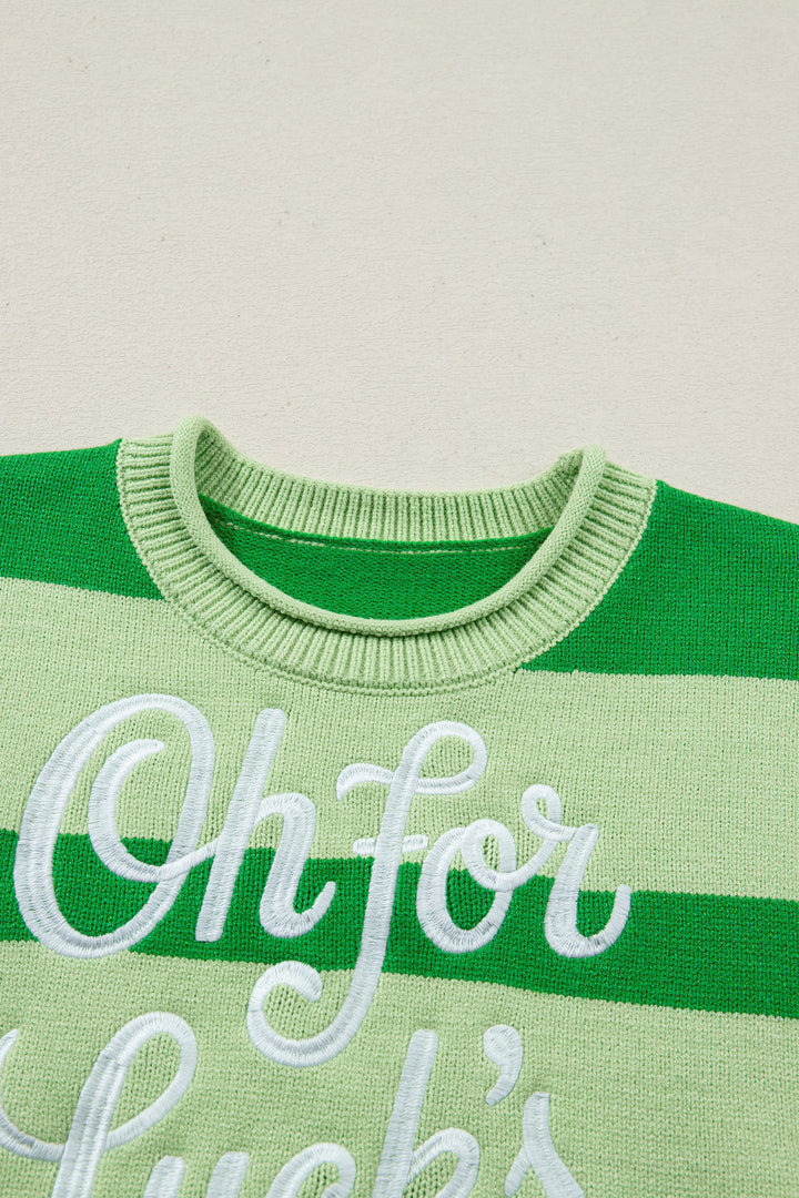 Green Stripe Oh for Lucks Sake St Patricks Day Short Sleeve Sweater