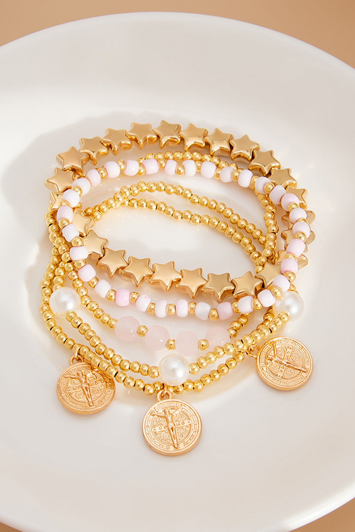 Mehrlagiges Armband-Set mit Scheiben, Perlen und Sternen
