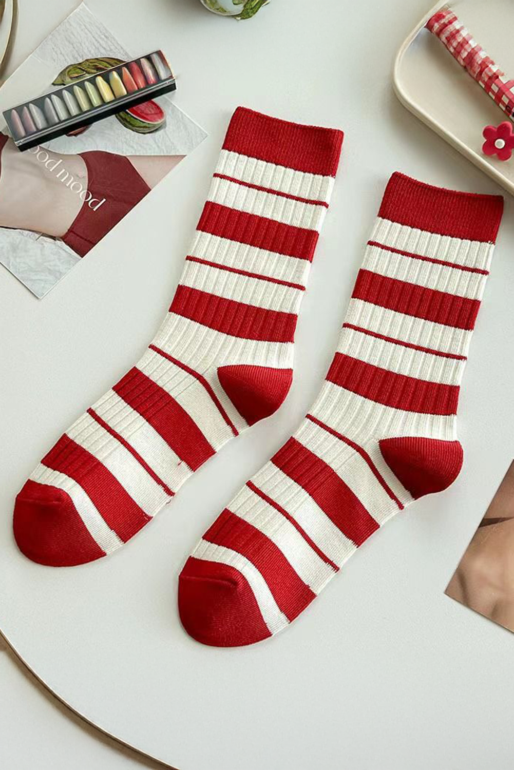 Chaussettes côtelées à blocs de couleurs de Noël