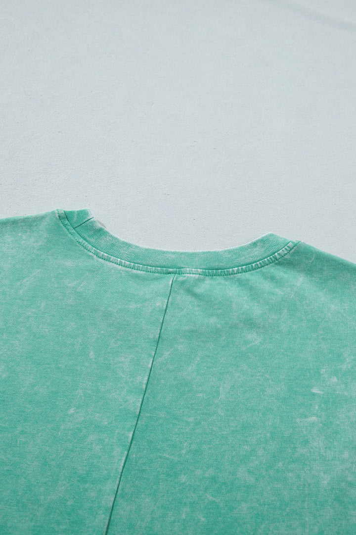 Mint Green Solid Color Cotton Mineral Washed Oversize Tee