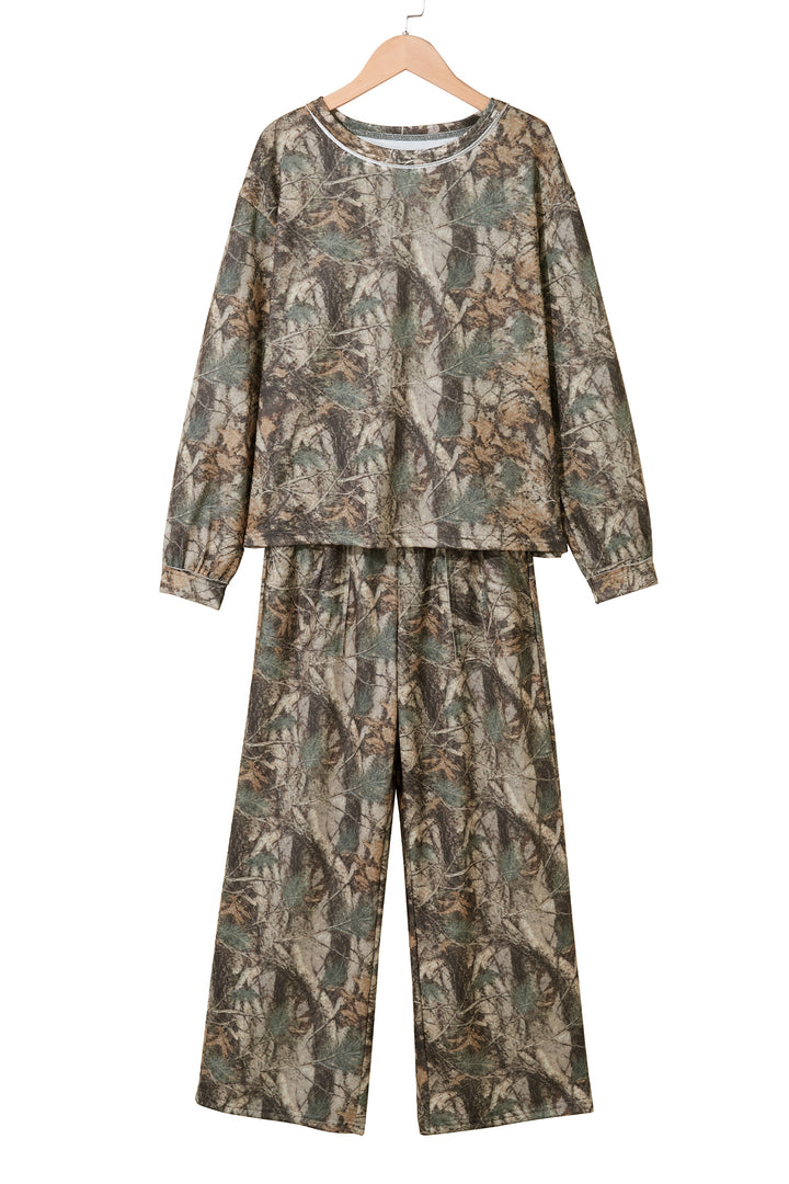 Green Abstract Print Long Sleeve Pant Set