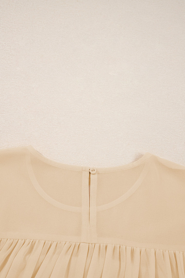 Pleated Ruffle Long Sleeve Chiffon Blouse