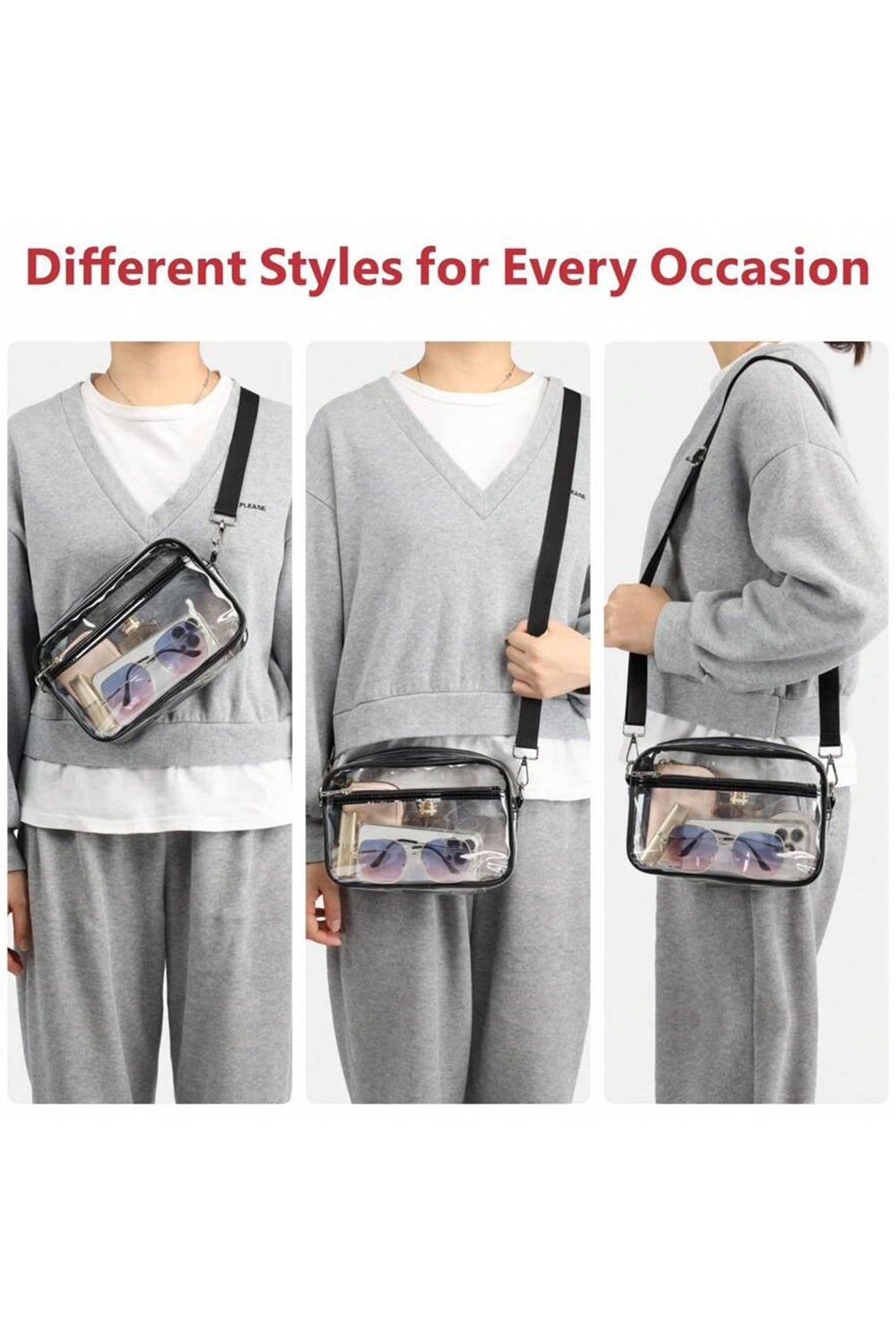 Multi-Pocket Contrast Edge Detachable Strap Clear Shoulder Bag