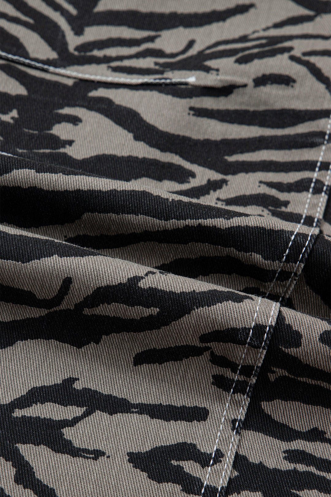 Gray Zebra Stripe Printed Wide Leg Barrel Jeans