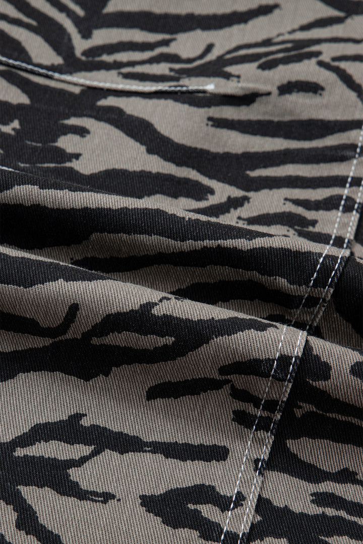 Gray Zebra Stripe Printed Wide Leg Barrel Jeans