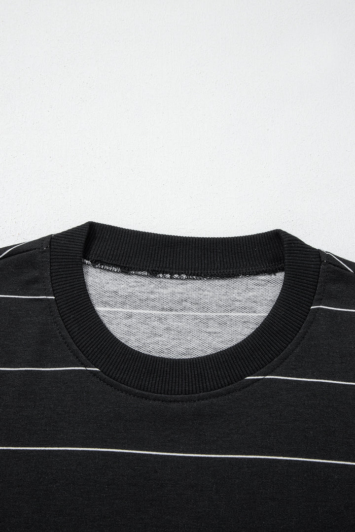 Black Stripe Half Sleeve Tee Drawstring Shorts 2pcs Set