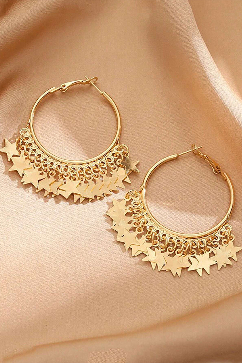 Boucles d'oreilles créoles en alliage avec breloques étoiles