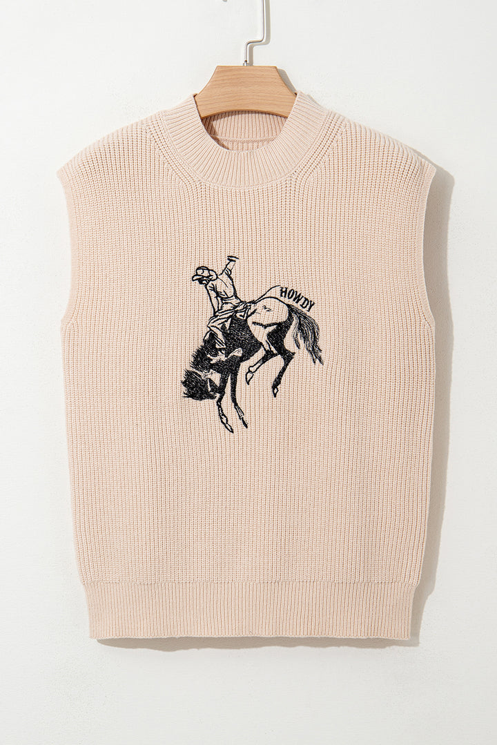 HOWDY Rodeo Cowboy Graphic High Neck Short Sleeve Sweater
