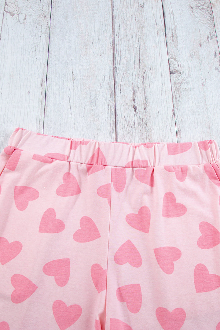 valentine heart shape print long sleeve top shorts lounge set 1