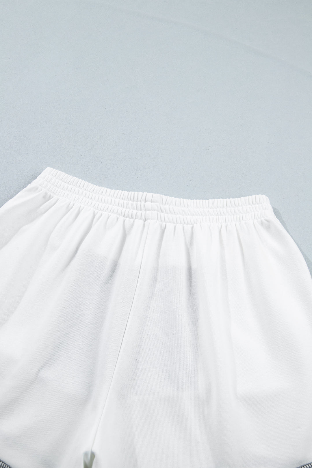 Prussian Blue Exposed Seam Detail Half Sleeve Top Elastic Waist Shorts 2pcs Set
