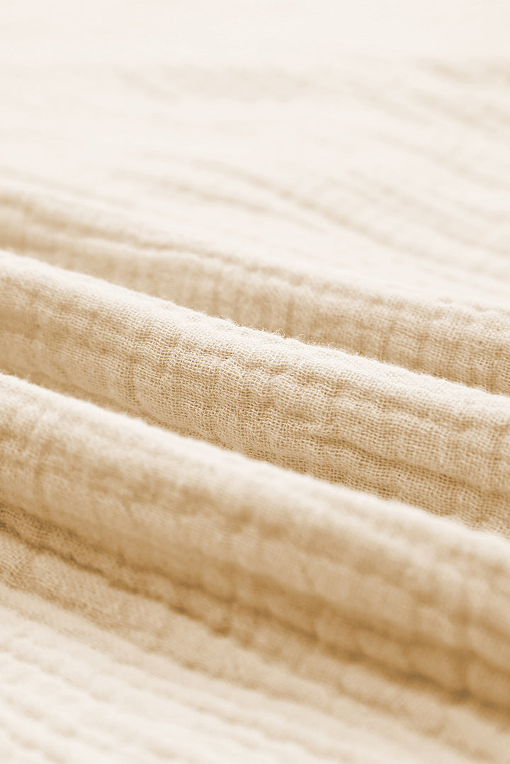 Apricot Frayed Batwing Sleeve Textured Cotton Blouse