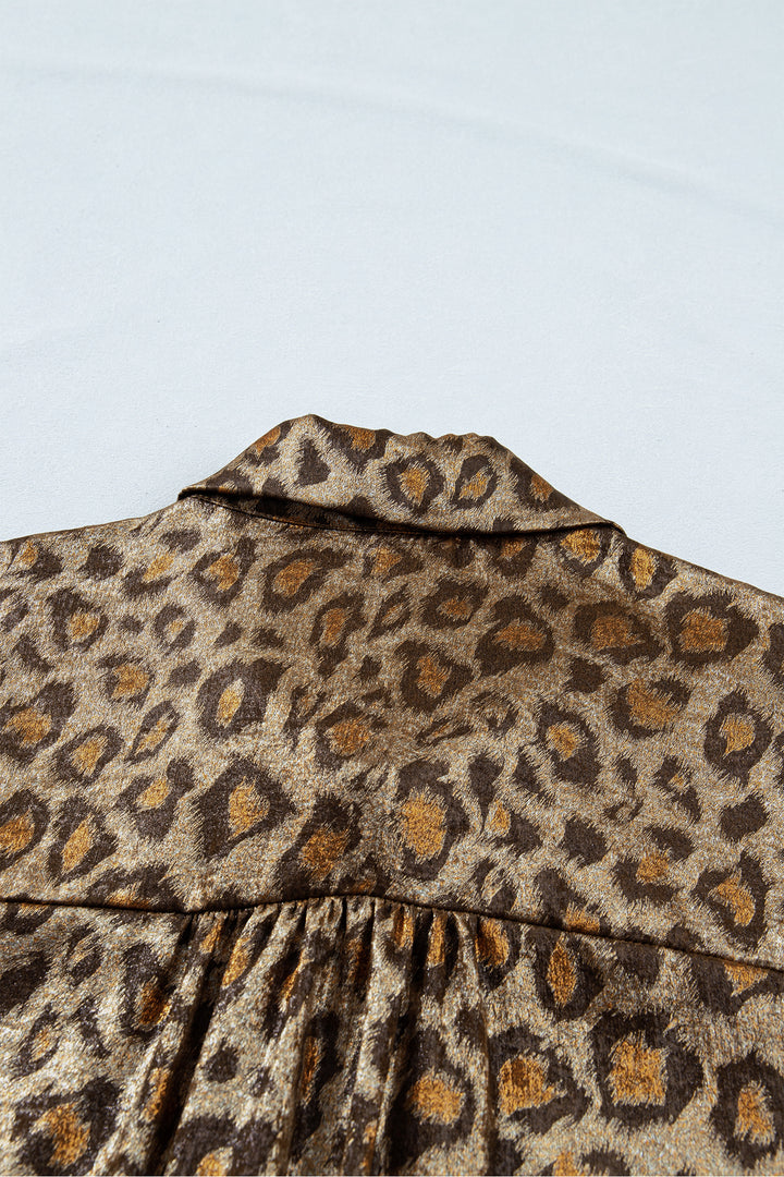 Gold Plus Size Leopard Print Short Sleeve Dolman Shirt