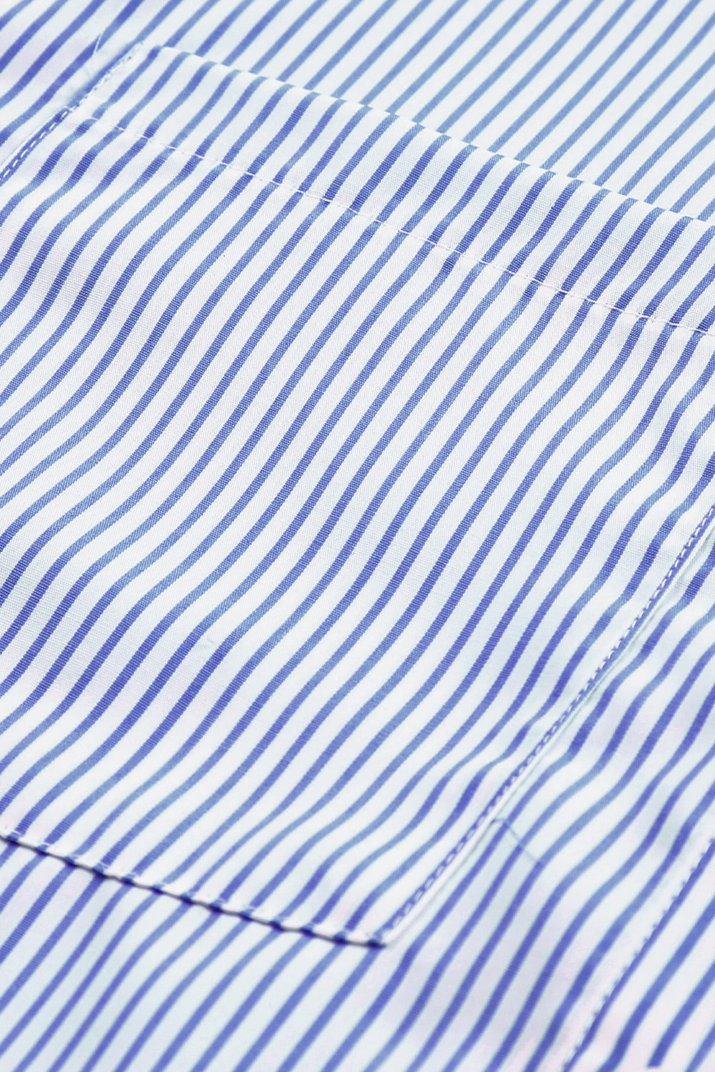 Blue Stripe Smocked Cuffed Striped Boyfriend Shirt with Pocket